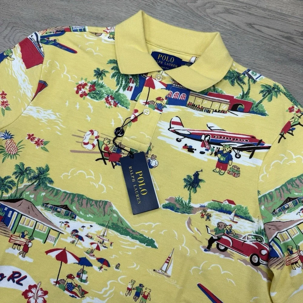 NWT Polo Ralph Lauren Polo Bear Hawaiian Tropical Aloha Polo Shirt Sz M Bear
